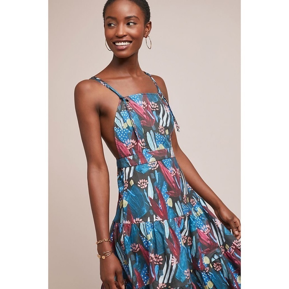 NWT Anthro Eva Franco Tiered Mosaic Floral Dress M - Picture 8 of 10